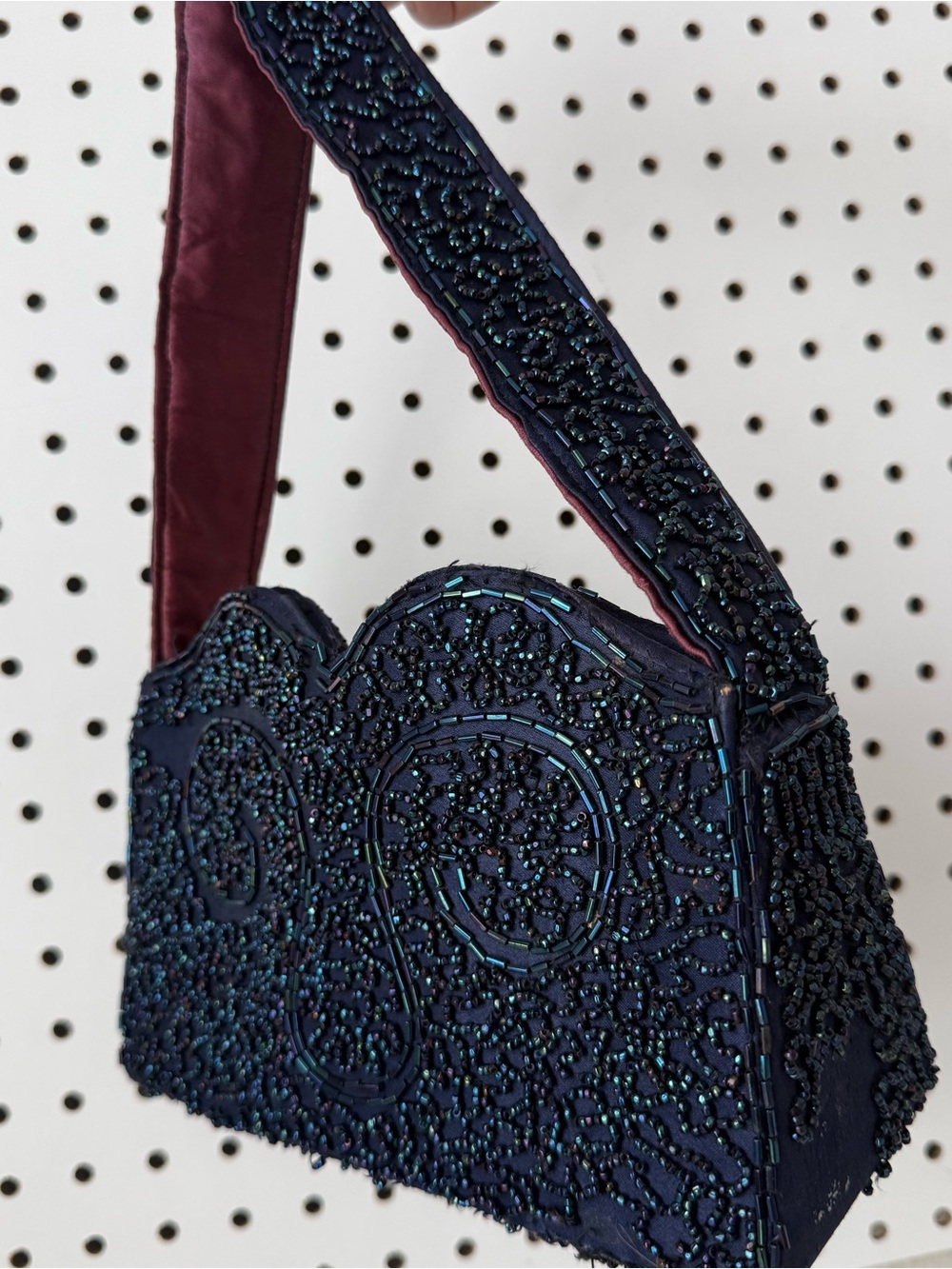Vintage Iridescent Beaded Navy Blue Evening Cocktail Bag DAMAGED